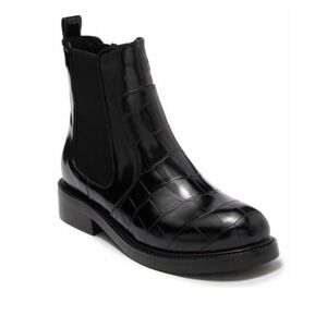 Jeffrey Campbell‎ Chelsea Black Leather Croc Embossed Zip Boot  Size 7
